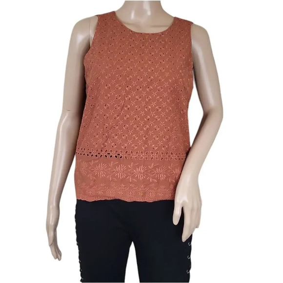 LOFT Floral Eyelet Embroidered Sleeveless Top - Picture 1 of 3